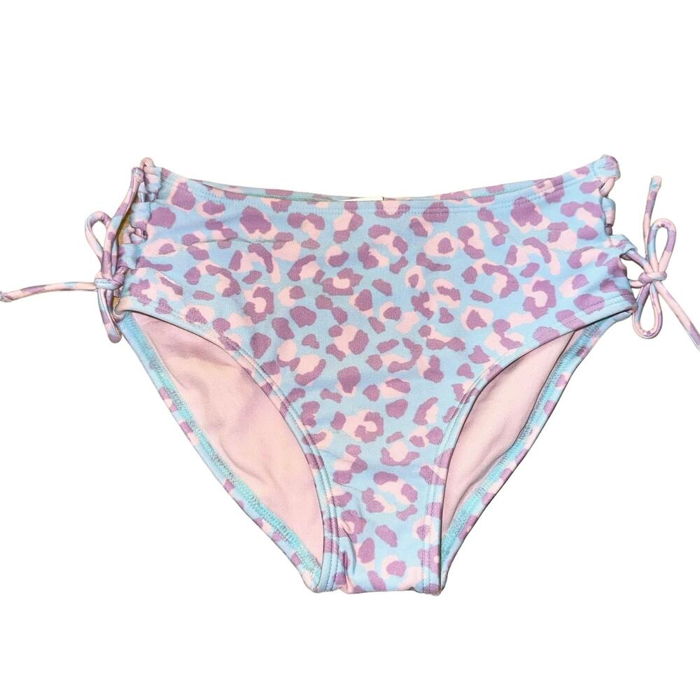 Art Class Girls Bikini Bottoms Size 7/8 NWT Pastel Leopard Ruching Side Swim